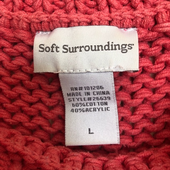Soft Surroundings Cotton Coral Chunky Knit 3/4 Sleeve Sweater | Large - Picture 4 of 4